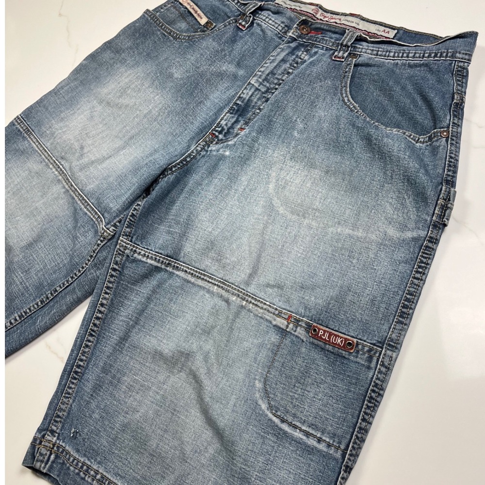 Pepe Jeans London Denim Shorts Mens 36 Light Wash Carpenter Cargo Y2K Jorts